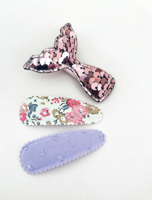 Sequin Mermaid girls clip trio