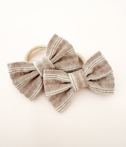 Linen Bow Mini Hair Ties - French Linen