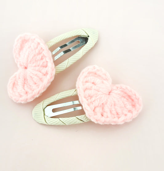Pink Crochet Hearts - single clip or pair