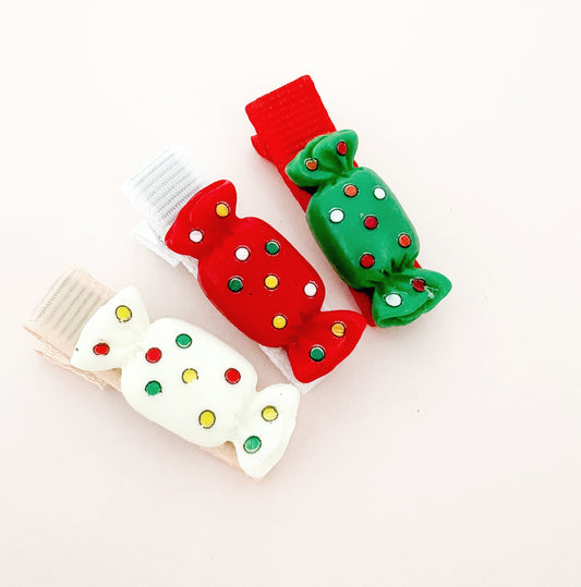 Christmas Candy Bow Fringe clip trio