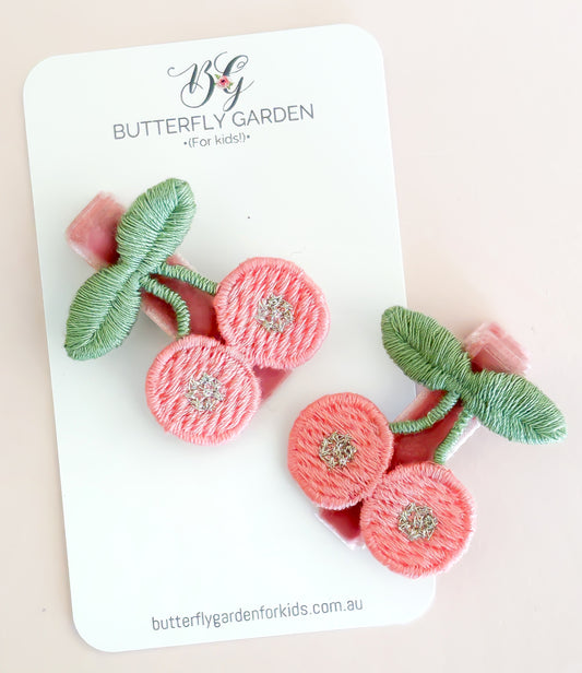 New! Felicity Cherry Fringe Clip duo