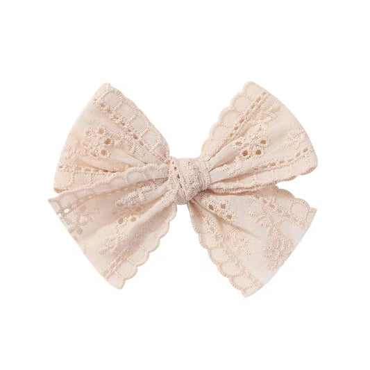 Milkshake embroidery hair clip bow- Vanilla