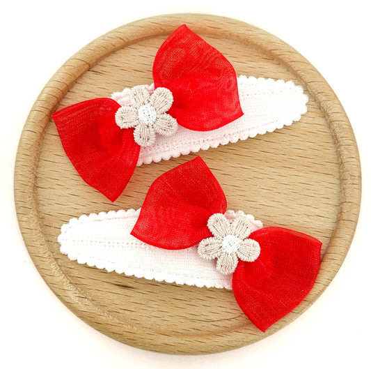 Scarlet Bloom fabric snap clip pair
