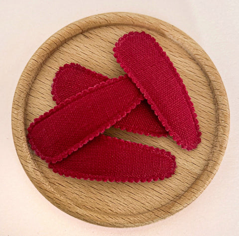 Red Linen fabric snap clip pair