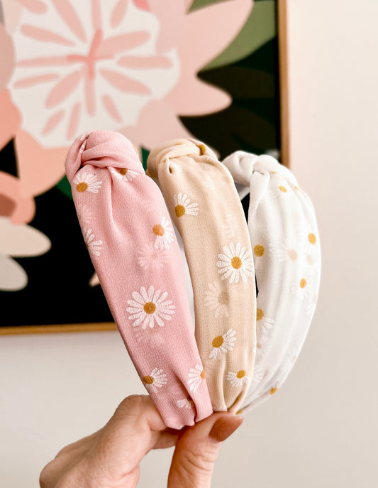 Daisy knot wide solid headbands- 3 colours to choose from