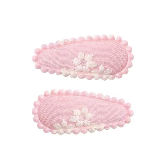 Peony Pink Embroidered Mini Cotton Snaps