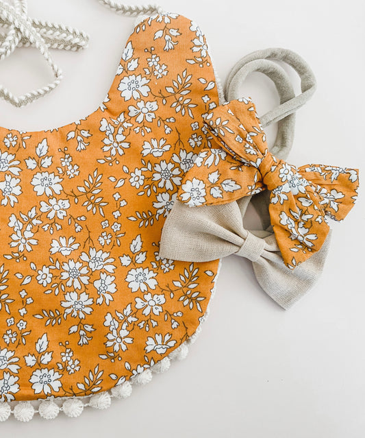 Reversible Bib & Bow Headband set- Alice