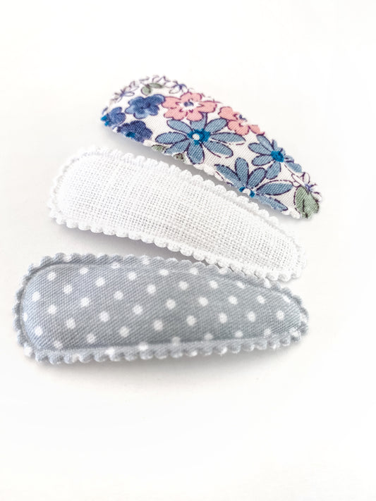 Sadie - Fabric Snap clip trio