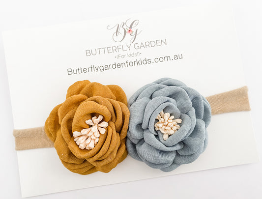 Dahlia limited edition headband - Mustard/sky