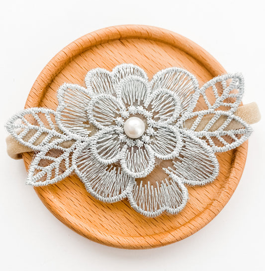 Vintage Blooms headband - Dove Grey