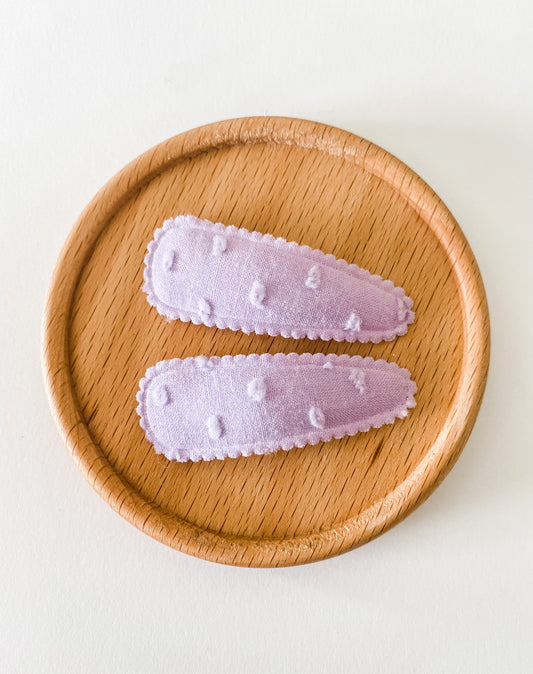 Lilac PomPom   - Fabric Snap clip duo